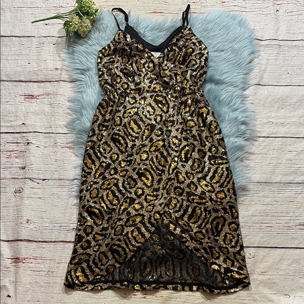 JOA Leopard Sequins Dress sz M